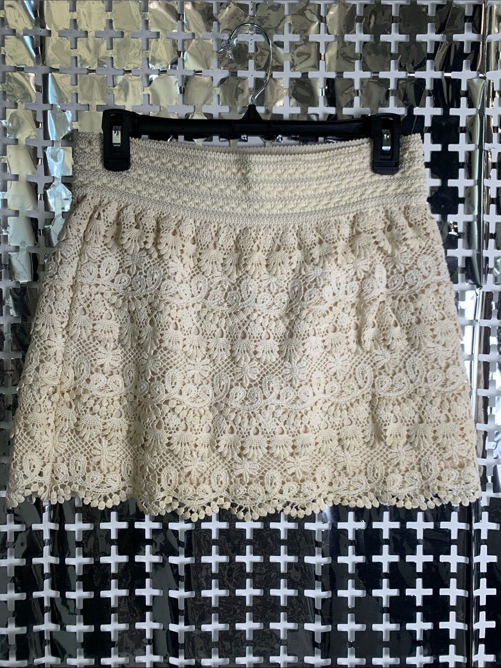 American Rag Cream Crochet Lace Mini Skirt